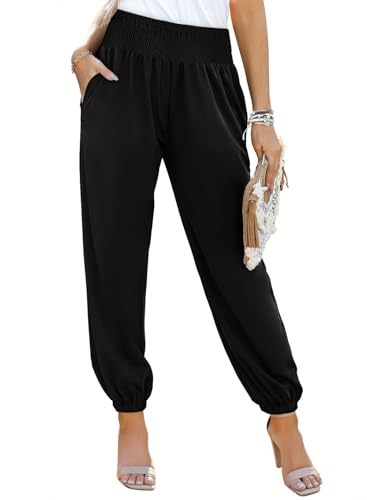 Dokotoo Womens High Waisted Pants Summer Casual Loose Wide Leg Palazzo Flowy Beach Trousers with Pockets