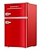 KUPPET Retro Mini Refrigerator 2-Door Compact Refrigerator for Dorm, Garage, Camper, Basement or Office, 3.2 Cu.Ft (Red)