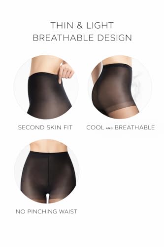 Image of PIOGOWE 2 Pack Women's Sheer Tights, 20D Breathable Pantyhose with 40D Reinforced Top, High-Stretch Waist, Run-Resistant