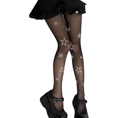 SLITHICE Women's star tights rhinestone tights black tights gothic kawaii y2k cute stockings (US, Alpha, One Size, Regular, Regular, Star) Cover