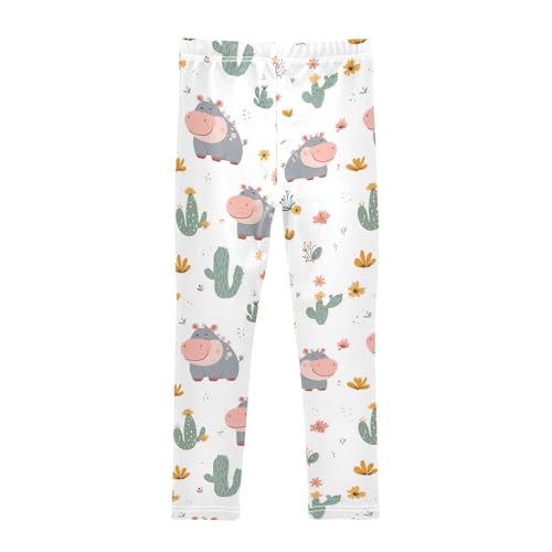 Wusikd Cute Hippopotamus Girls' Leggings Toddler Doodles Kids Yoga Pants Dance Active Tights 4T2