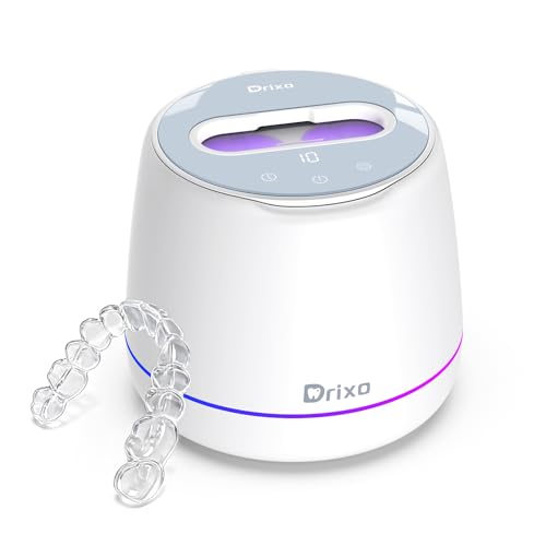 Drixo Ultrasonic Retainer Cleaner Machine, IPX6 Waterproof Dental Cleaning Pod, 3 Modes Denture Cleaner for Night Guard Mouth Guard Braces, 45kHz Denture Dome with UV Light, 200ML Tank, Arctic White