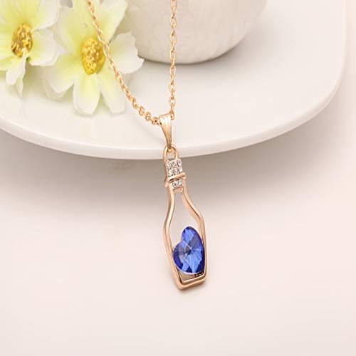Preisvergleich Produktbild KIFFAY Hochwertige 1teilige Wunschflasche Halskette Flash Diamant herzförmige Kristall Anhänger Flasche. Damenmode Metall Halskette blau