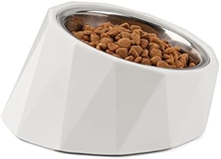 ComSaf 15°Slanted Stainless Steel Dog Bowl, 120ml Tilted Angle Raised Food Water bowl for Dog and Cat, Food Grade,Non-Skid & Non-Spill Feeding Bowl with Detachable Melamine Stand, White