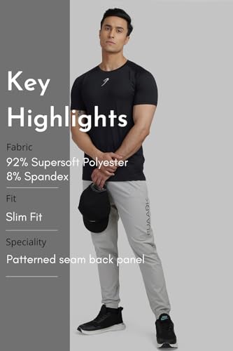 Image of FUAARK Sleek Round Neck Half Sleeves Slim Fit Active Wear Sports and Gym Tshirt for Men Black