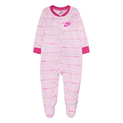 Image of Nike Baby Girl's Just Do It Script Long Sleeve Footed Coverall (Infant) Pink Foam 3 Months