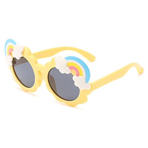 Lunettes de soleil pour enfants et filles, lunettes de soleil vintage UV 400, lunettes de soleil rondes pour enfants avec belle boîte cadeau, chiffon et organisateur de lunettes, jaune Cover