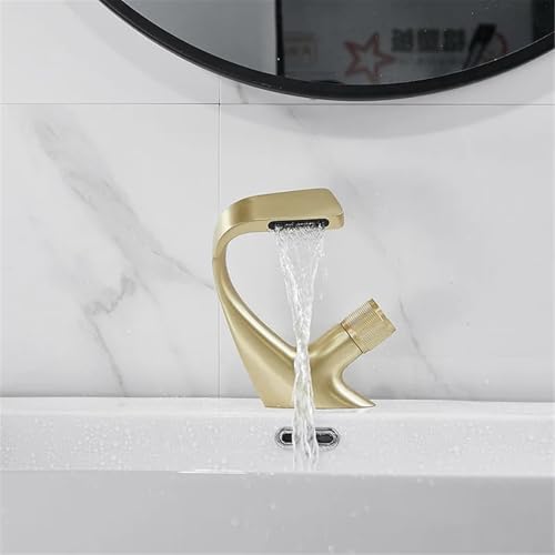 Grifo de lavabo for baño, grifo monomando de cromo, negro, blanco y dorado cepillado, con orificio for cubierta, estilo vintage, mezclador de agua caliente y fría, grúa(Brushed gold)