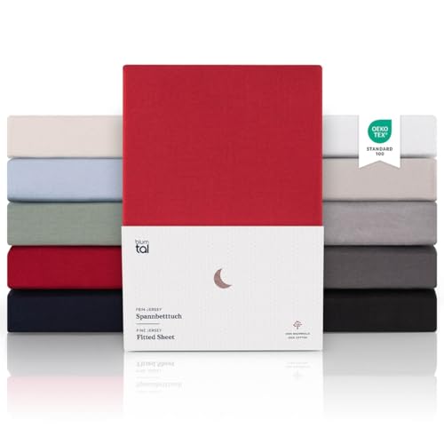 Blumtal® Premium Spannbettlaken 200x220 Topper Jersey 1er Set - Oeko-TEX zertifiziertes Bettlaken aus Baumwolle - Leintuch 200x220 Rot – Ansicht 1