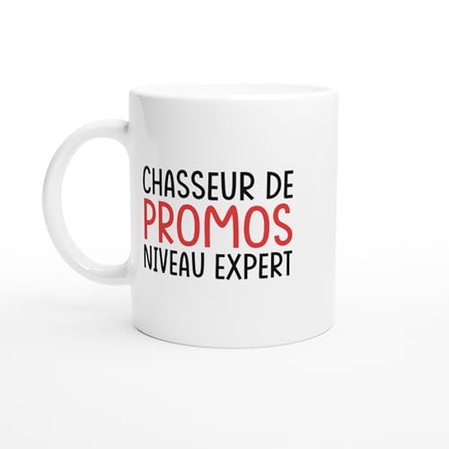 PassionCadeau Tasse Humour Chasseur de Promos Niveau Expert – Mug humour – tasse anniversaire – idée cadeau homme – tasse fun original