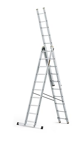 DRABEST Leiter PRO Serie Aluleiter 3-teilig Mehrzweckleiter 3x10 Stufen Leiter Multifunktionsleiter Kombileiter bis 150 kg Beslastbar - Arbeitshöhe 6,31 m - inkl. Eimerhaken