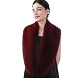 Dikoaina Extra Large Women's Faux Fur Collar for Winter Coat (Wine red, 100cm)