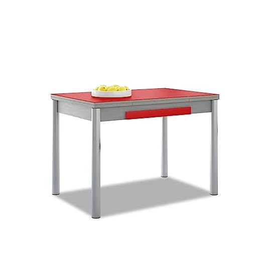 ASTIMESA Alas Cristal Mesa de Cocina, Metal, Rojo, 100x60cm