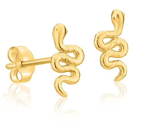 14k Solid Yellow Gold Tiny Snake Stud Earrings (Yellow Gold)