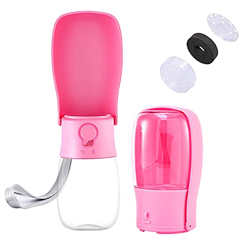 Pet Dog Water Bottle, 10 Oz Foldable Dog Water Dispenser with Drinking Feeder Portable Leak-Proof Drink Cup, for Pets Dogs Cats Outdoor, Walking, Hiking, Travel (280ml/10oz, Pink)