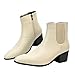 QEOSNBX Men'S Classic Leather Chunky Heel Chelsea Boots With Side Zipper Fashion Pointed Toe Elastic Band High Top Block High Heel Formal Chukka Booties For Casual Business Party Wedding (Milky,10)