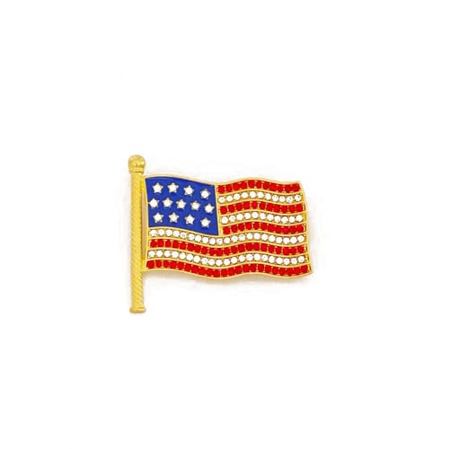 Image of USA Flag Lapel Pin Cute Rhinestone Painting Oil Enamel Brooch Crystal Flagpole Bag Clothes Fashion Jewelry American Flag Badge