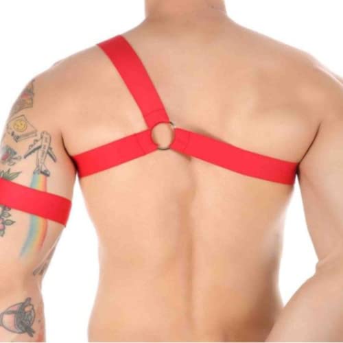 Arreio Com Bracelete em Elástico Vermelho Harness Masculino BDSM