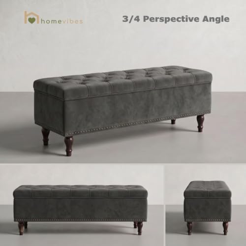Image of Velum 3 Seater Sofa for Living Room & Office | Premium Fabric Upholstery | Solid Wood Frame | Comfortable Seating | 3 Years Warranty (Dark Grey, Storage Ottoman)