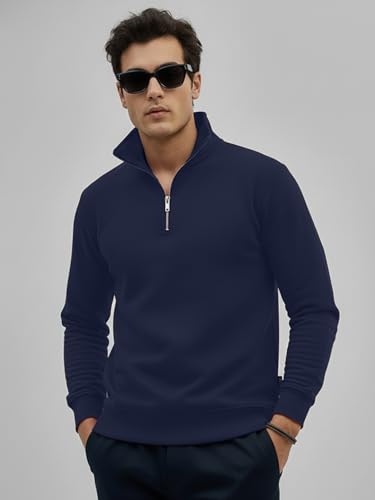 Image of LEOTUDE Men High Neck Zipper Full Sleeve Cotton Knitted Winter Sweater for Man (Color Black)