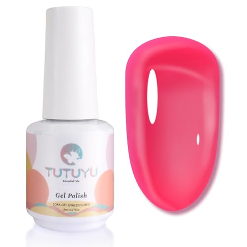 TUTUYU Jelly Hot Pink Gel Nail Polish,Sheer Translucent Clear Neon Hot Pink Gel Polish for Manicure Salon or DIY Nail Art at Home,0.51 Oz - GP0011