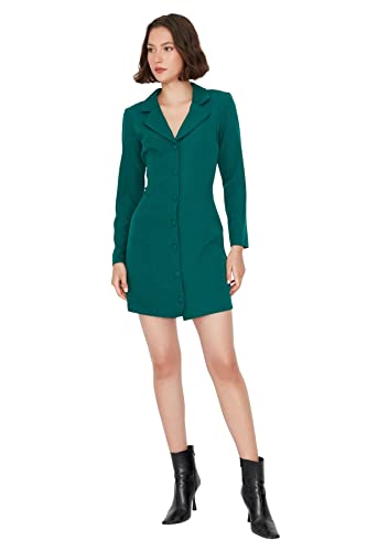 Trendyol Woman Midi A-Line Lapel Collar Woven Dress Vestido, Emerald Green, 36 para Mujer
