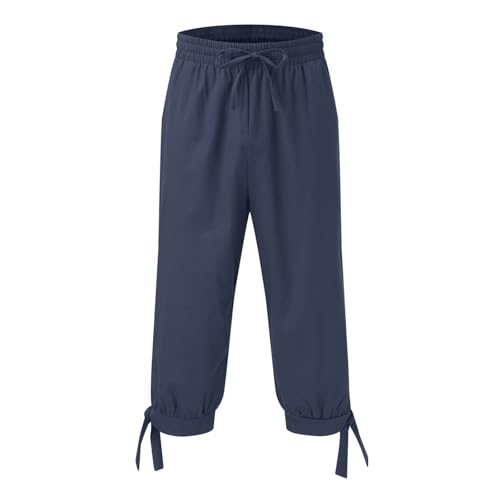Generisch Short Hommes Sous-verre Taille Hommes Loisirs Couleur unie et Bouton de Poche à Cinq Points Fermeture Éclair Short à Lacets Sport École Courte, Marine, M