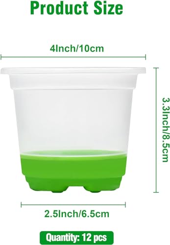 MIXC Anzuchttöpfe 24 Stück 10cm Pflanztöpfe Transparent mit Silikonsockel für einfache Beobachtung und Transplantation Wiederverwendbar Blumentöpfe aus Kunststoff für Pflanzen,Grün