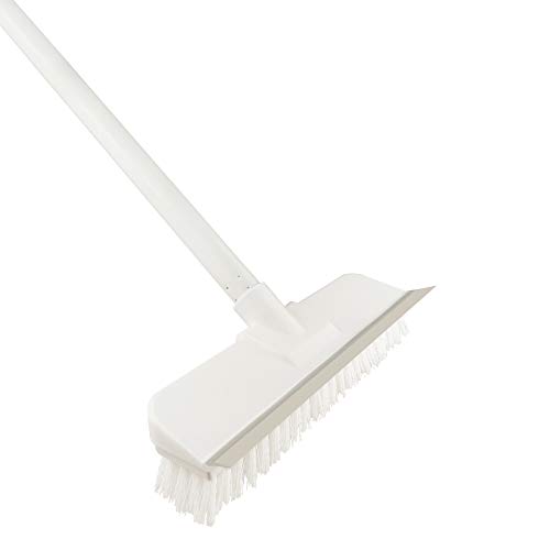 Floor Scrub Brush with Long Handle, Shower Cleaning Scrubber Floor Brush, 2 in 1 Wiper brush and Tile Brush for Cleaning Bathroom, Patio, Kitchen, Wall and Deck
