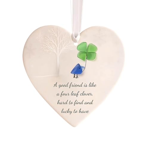 Corazón de la amistad con forma de corazón, corazón de la amistad atemporal, adorno de corazón de la amistad para colgar, arte de cristal marino para (Caqui, B)