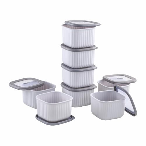 Image of Amazon Basic Plastic Elegant Square Storage Containers Food Grade Set of 8 (850ml Each) | Microwave, Freezer, Dishwasher & Refrigerator Safe, Stackable Kitchen Containers (Grey)