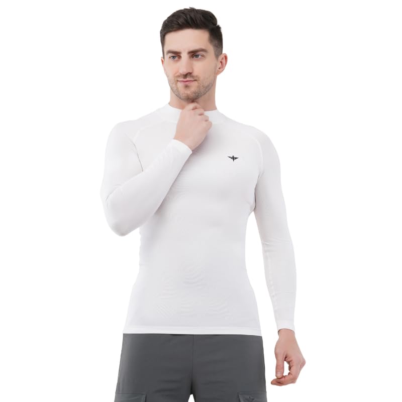 indian hawk Men’s White Compression Full Sleeve T-Shirt | Quick Dry Stretchable Gym, Running & Sports Activewear Top-picture-1