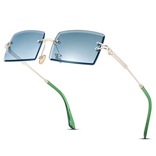 NULOOQ Rimless Rectangle Sunglasses for Women – Men Small Square Frameless Shade Tinted Thicken Gradient Lenses