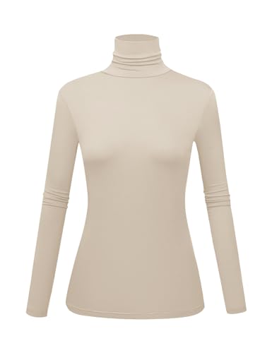 Image of Women's Long Sleeve Turtleneck Shirts Slim Fitted Lightweight Base Layer Casual Tops
