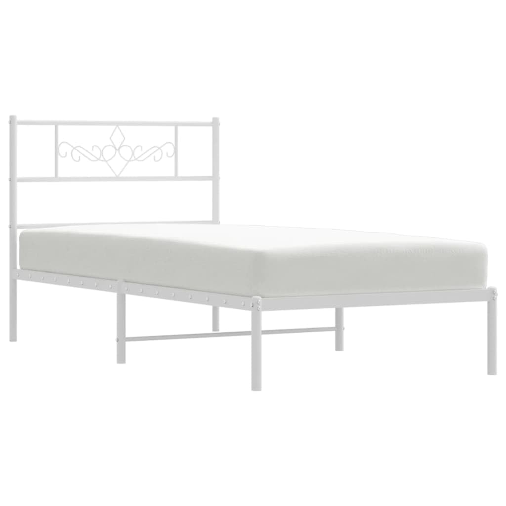 Estructura de cama familiar de matrimonio para dormitorio, cama de metal, sin colchón, con cabecero, color blanco, 75 x 190 cm