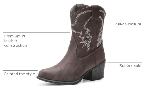 Image of IXU Cowboy Boots for Women Ankle Cowgirl Booties Wide Mid Calf Pointed Toe Western Boots Short Chunky Classic Booties