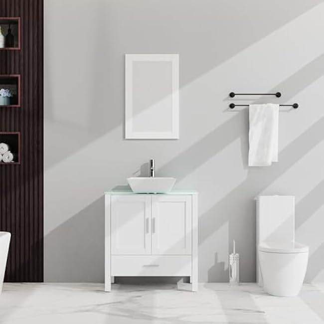 Maximize Bathroom Space with 30 Vanity and Sink Combo, Tempered Glass Top, Soft-Closing Cabinet, White
