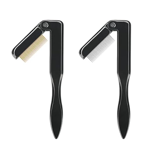 G2PLUS 2PCS Folding Eyelash Comb, Eyelash Separator Tool, Black Eyebrow Comb Metal Teeth, Eyelash Brush Tool for Lash & Brow