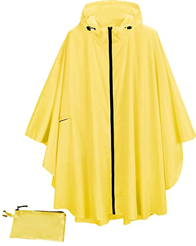 Powinsun Fashion Hooded Rain Poncho Waterproof Raincoat Jacket With Pocket For Women/Men/Adult (Yellow) #TOP11
