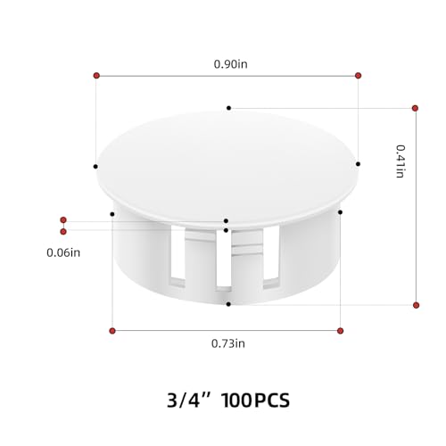 Image of 100PCS 3 /4 inch White Plastic Plugs Hole, Round PA66 Plug Furniture Hole Decorative Cover