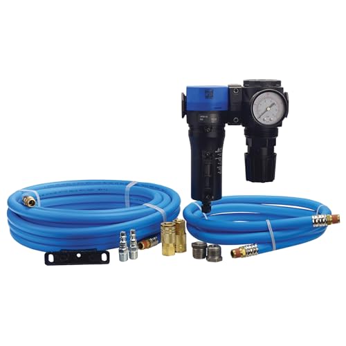 TP Tools Sandblast Cabinet Moisture Remover Hookup Kit - Master Pneumatic Air Regulator & Separator Combo DBG1A5A0A14 Bundled with Air Hoses & Accessories, Made in USA, 10 Items