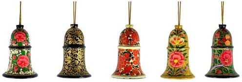 Christmas Bell Ornaments Handmade Paper Mache Shatterproof Ornaments for Christmas Tree Set of 20 Bells Floral Design Handcrafted Indian Perfect Hanging Bell