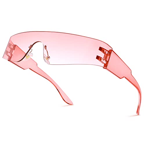 Image of COASION Wrap Around Sunglasses for Women Men Trendy Rimless Futuristic Shades Y2k Shield Flat Top Fashion Eyeglasses