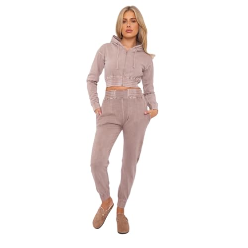 Survêtement femme en polaire avec sweat court délavé et jogging
