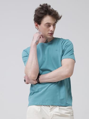 Image of TURMS Men's Casual Solid Round Neck T-Shirt, Odor Control, Stretchable & Breathable, Cotton Rich Fabric, Half Sleeve