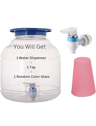 Image of 10L Plastic Water Dispenser for 20 Litre Bottle Jar with Tap Bottom Loading Manual Heavy Duty Durable for Home /Kitchen /Office Compatible Stand, Matka, Pack of 1, Transparen (1), White