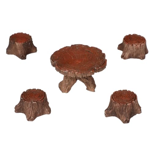 VANZACK Miniatur Holzpfosten Tisch Stuhl Gartendeko Harz 5 Stück Für...