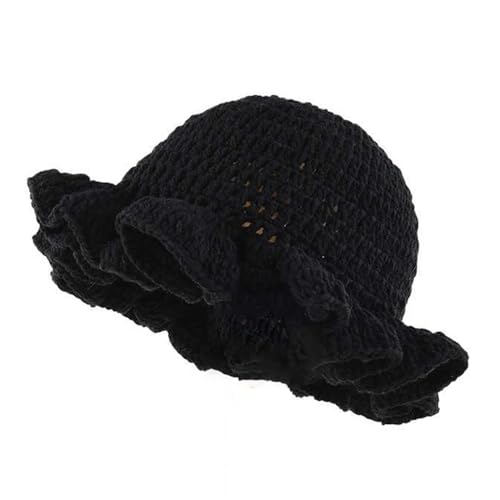 Ahouws Crochet Bucket Hat Women Trendy Knit Floppy Cap Cute Boho Handmade Beanies Outdoor Boho Travel Fishing Hat (Black L)