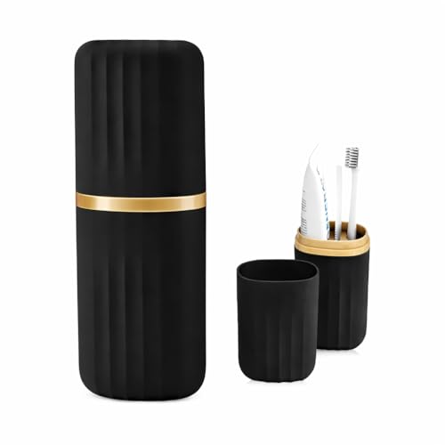 Image of QONETIC Travel Tooth Brush Holder for Bathroom Square Toothbrush Holder for Travel, Portable Toothbrush Case & Tooth Brush Cover Box Organizer for Traveling, Camping, & Business Trips (Black)