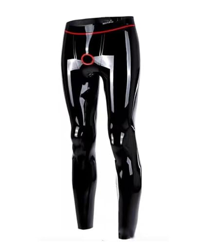 Rvlaugoaa Herren Sexy Latex Trousers Leggings Schwarze Latexhose Wet Look Kautschuk Lange Hosen (L)
